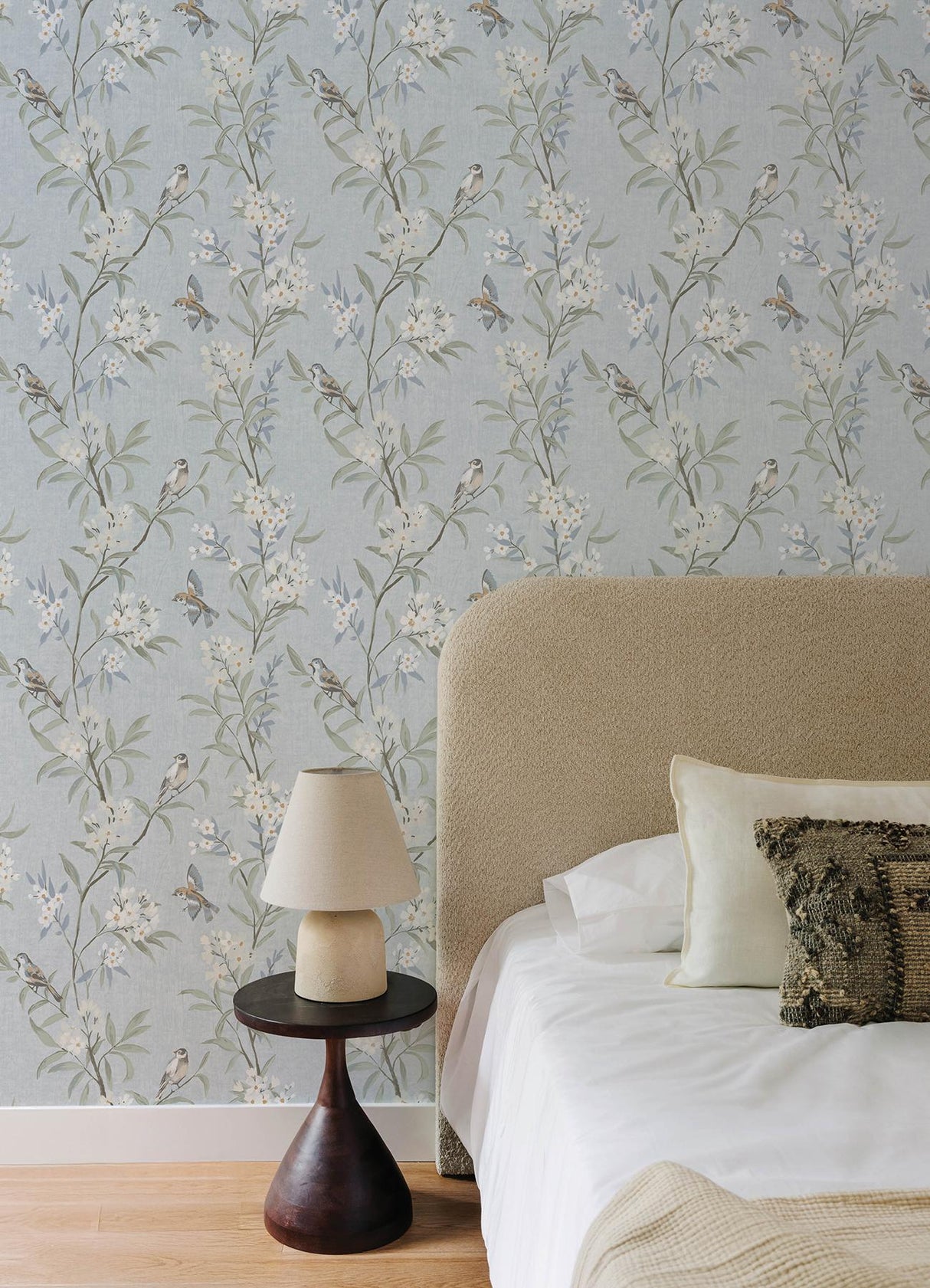 York Tea Olive Light Blue Finch Frolic Wallpaper