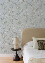 York Tea Olive Light Blue Finch Frolic Wallpaper