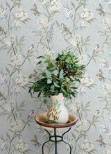 York Tea Olive Light Blue Finch Frolic Wallpaper