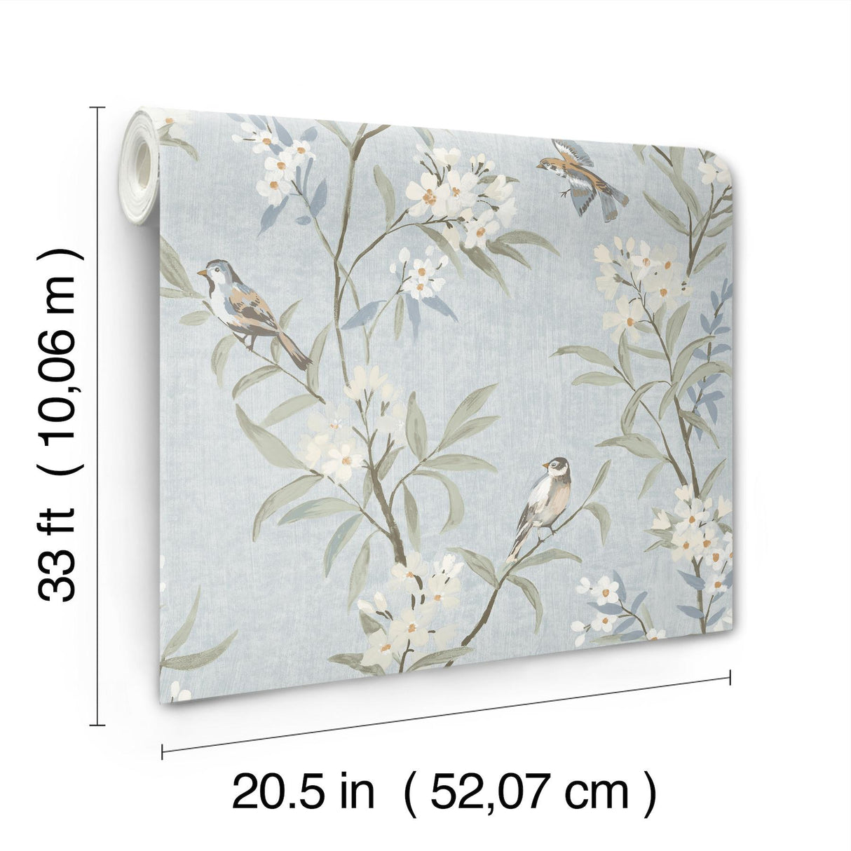 York Tea Olive Light Blue Finch Frolic Wallpaper
