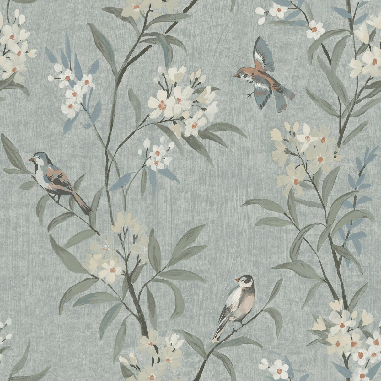 York Tea Olive Blue Finch Frolic Wallpaper