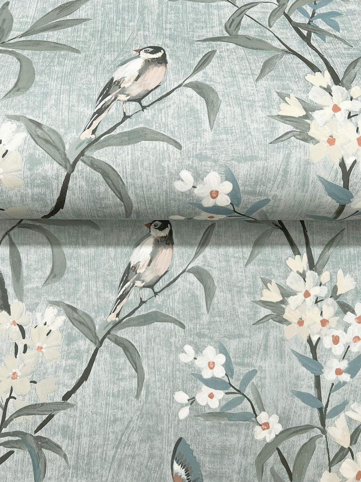 York Tea Olive Blue Finch Frolic Wallpaper