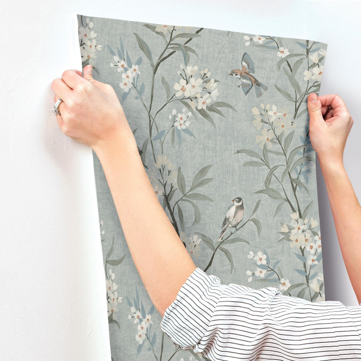 York Tea Olive Blue Finch Frolic Wallpaper