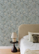 York Tea Olive Blue Finch Frolic Wallpaper