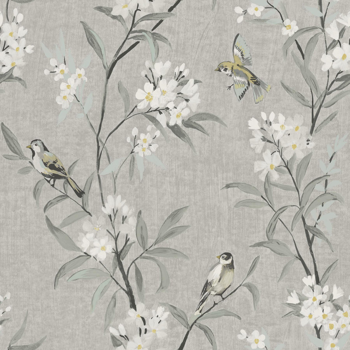 York Tea Olive Gray Finch Frolic Wallpaper