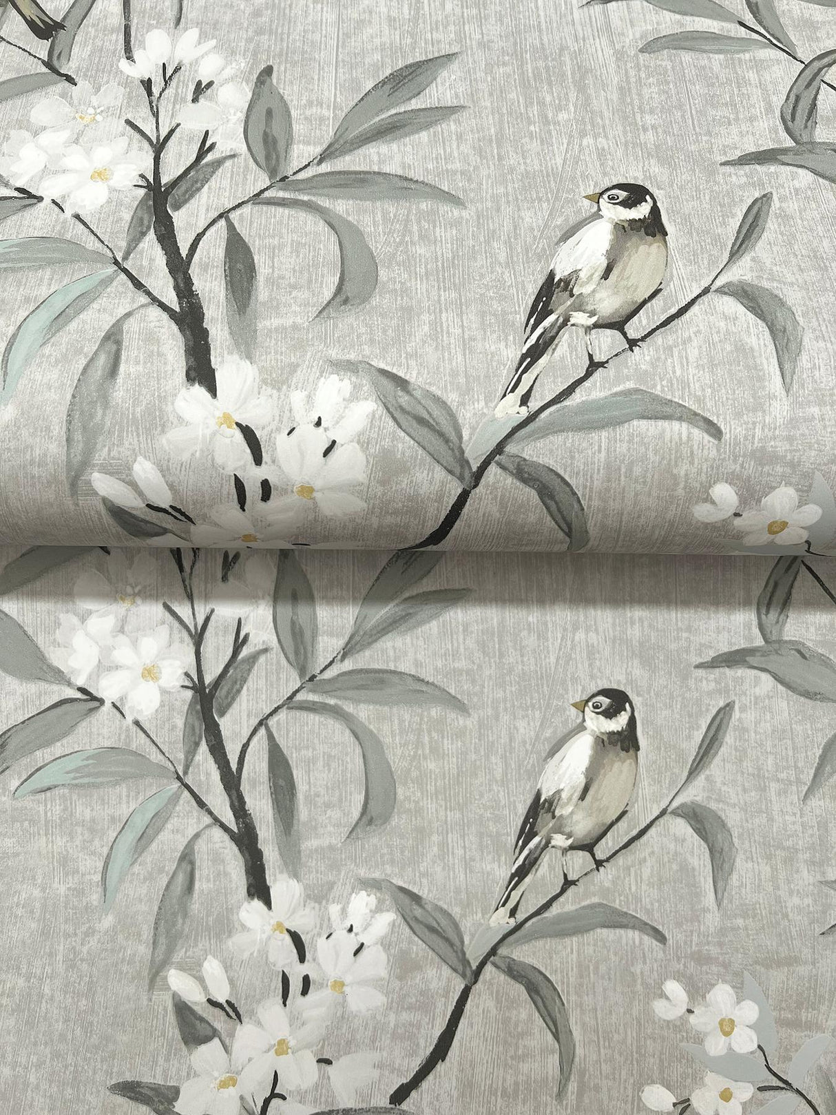York Tea Olive Gray Finch Frolic Wallpaper
