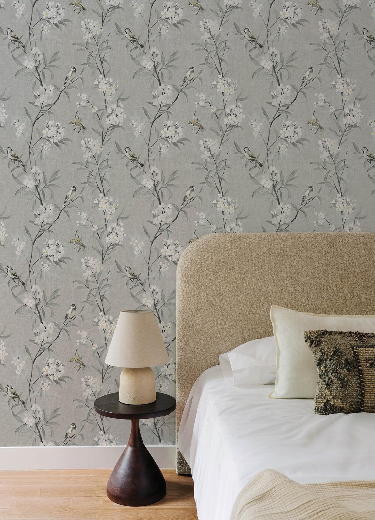 York Tea Olive Gray Finch Frolic Wallpaper