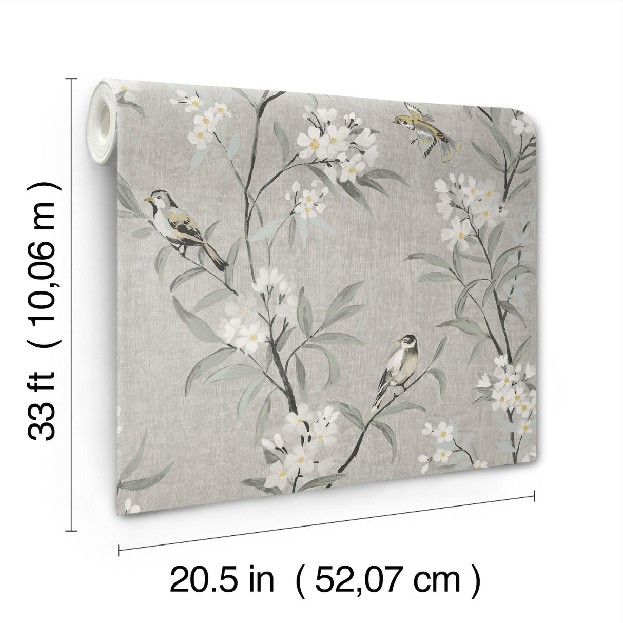 York Tea Olive Gray Finch Frolic Wallpaper