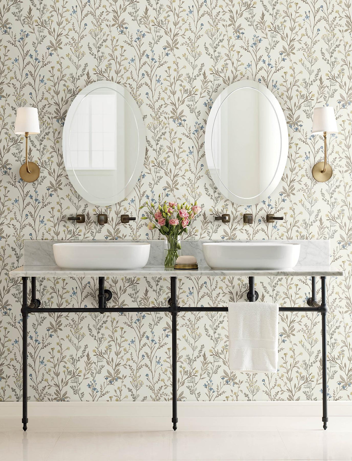York Laverne Neutral Wildflowers Wallpaper