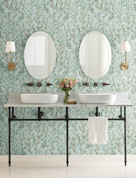 York Laverne Aquamarine Wildflowers Wallpaper