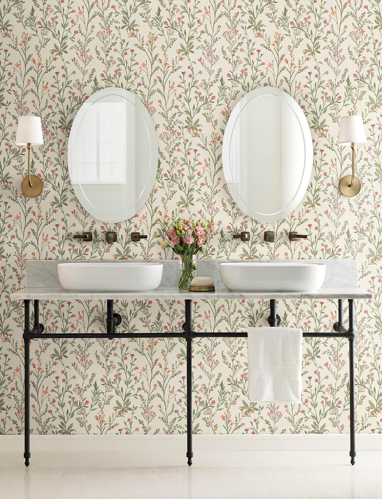 York Laverne Green Wildflowers Wallpaper