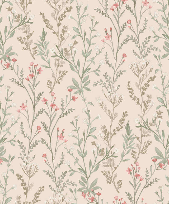 York Laverne Blush Wildflowers Wallpaper