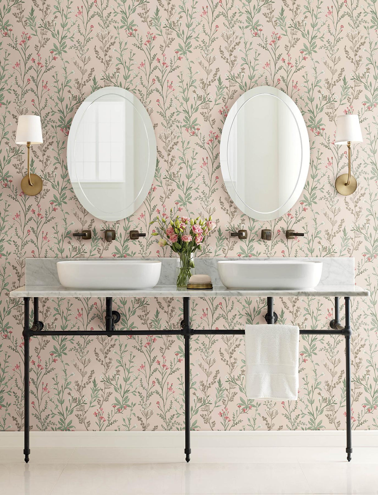 York Laverne Blush Wildflowers Wallpaper