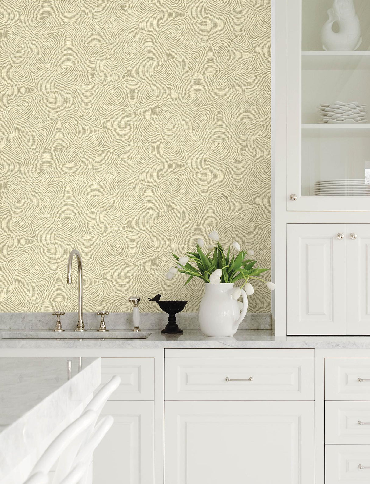 York Harrison Champagne Swirling Geometric Wallpaper