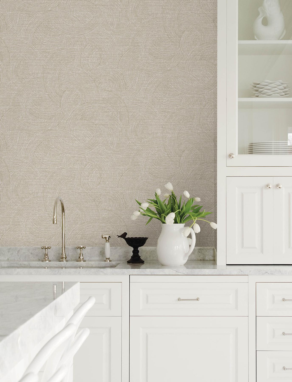 York Harrison Pewter Swirling Geometric Wallpaper
