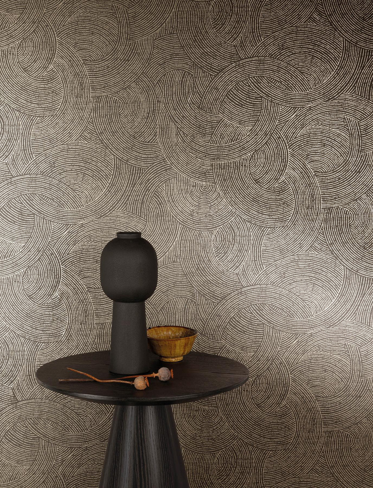 York Harrison Charcoal Swirling Geometric Wallpaper