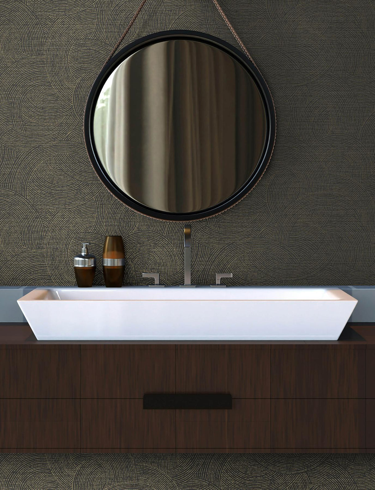 York Harrison Charcoal Swirling Geometric Wallpaper