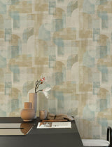 York Cassandra Teal Block Geometric Wallpaper