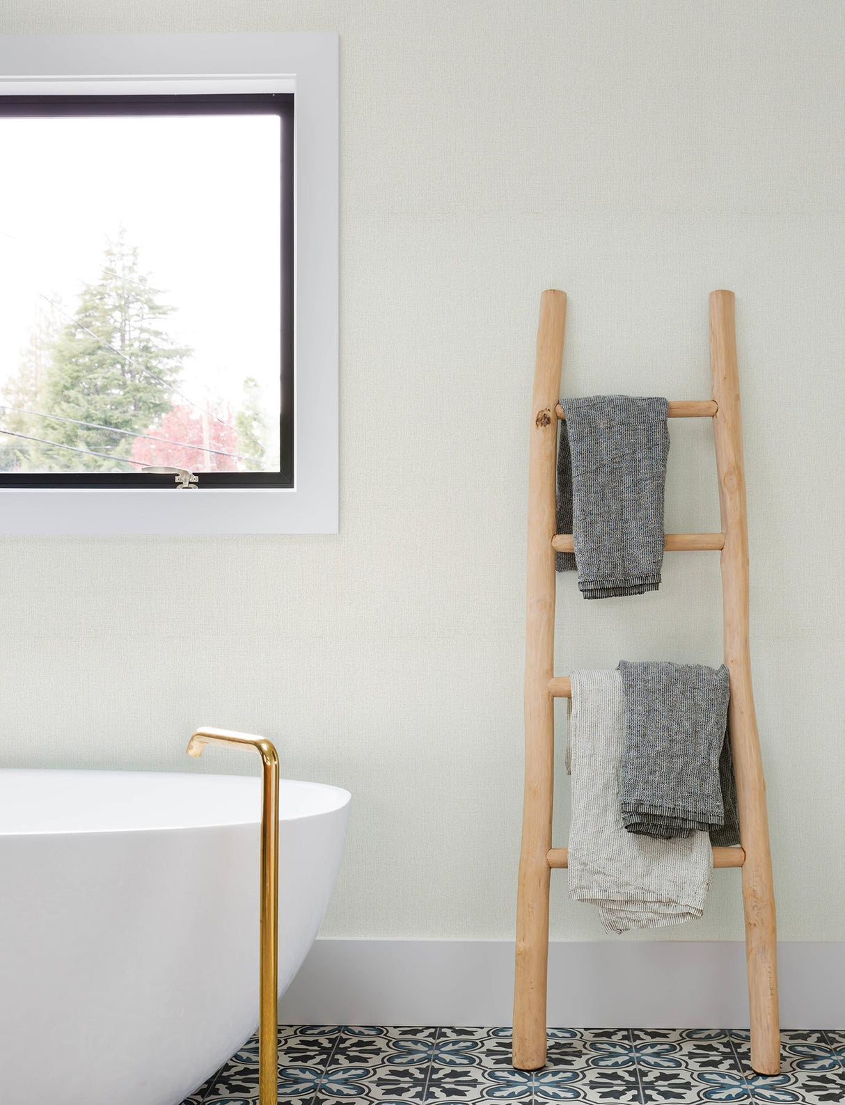 York Sonia Bone Faux Linen Wallpaper