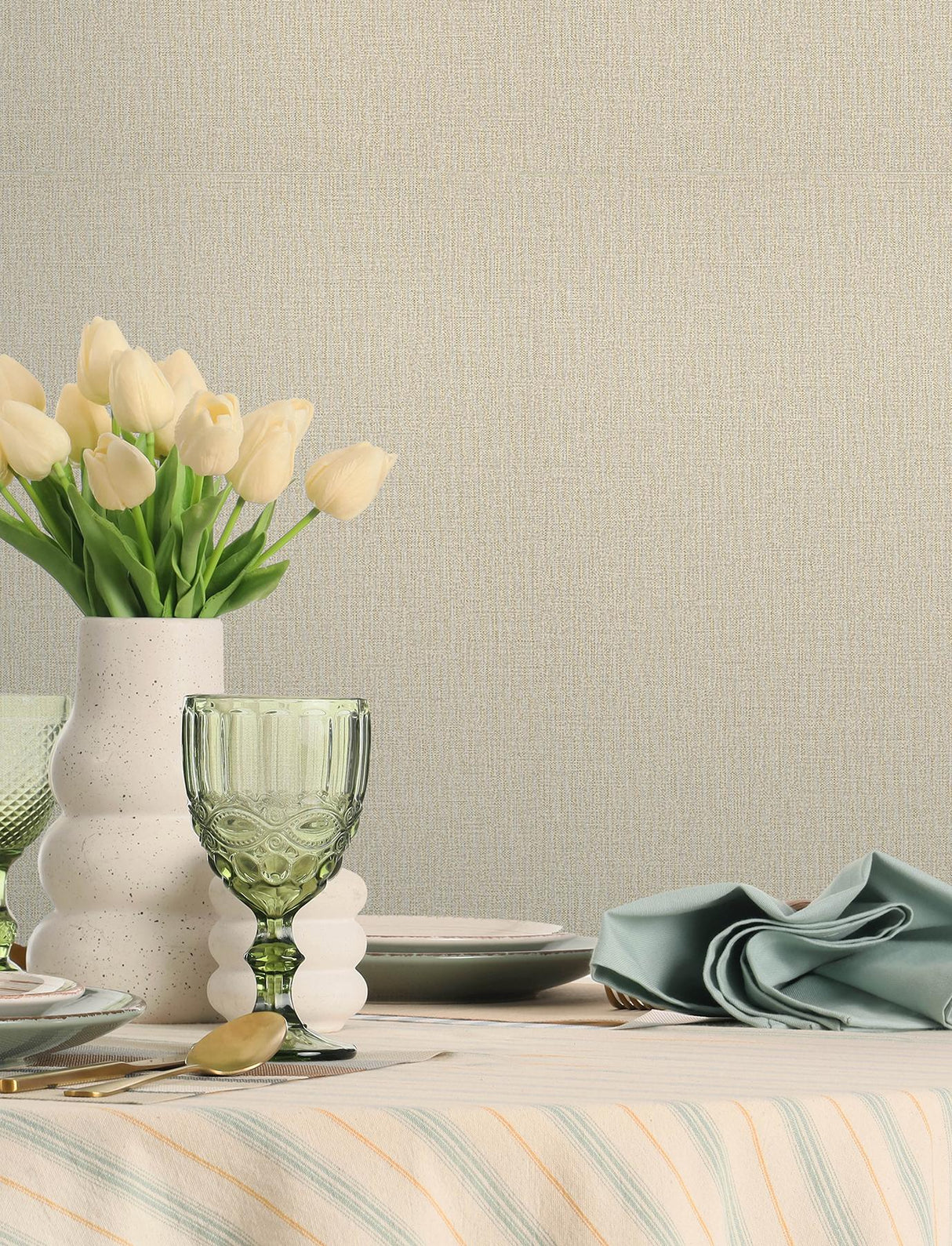 York Sonia Beige Faux Linen Wallpaper