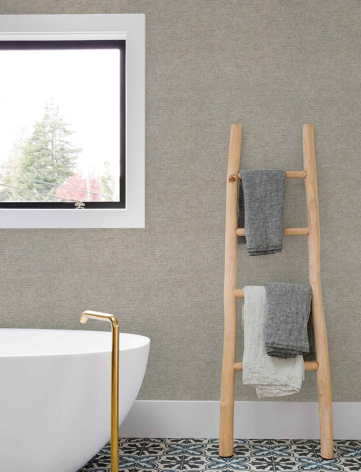 York Tansy Dark Grey Distressed Wallpaper