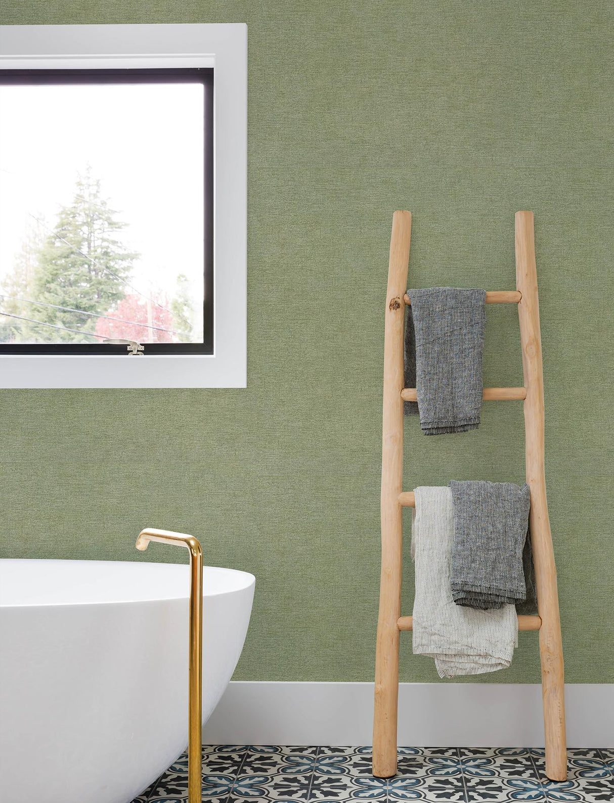 York Tansy Green Distressed Wallpaper