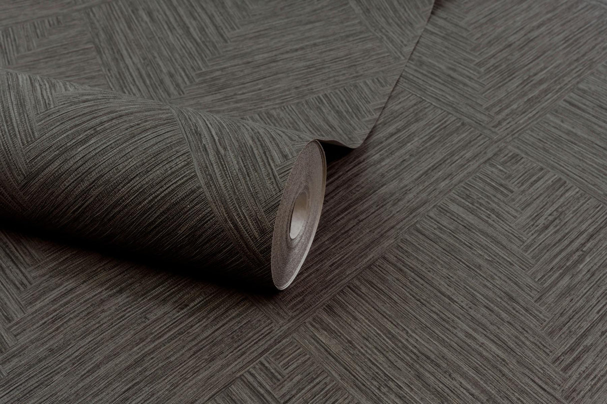York Hollis Charcoal Textured Diamond Wallpaper