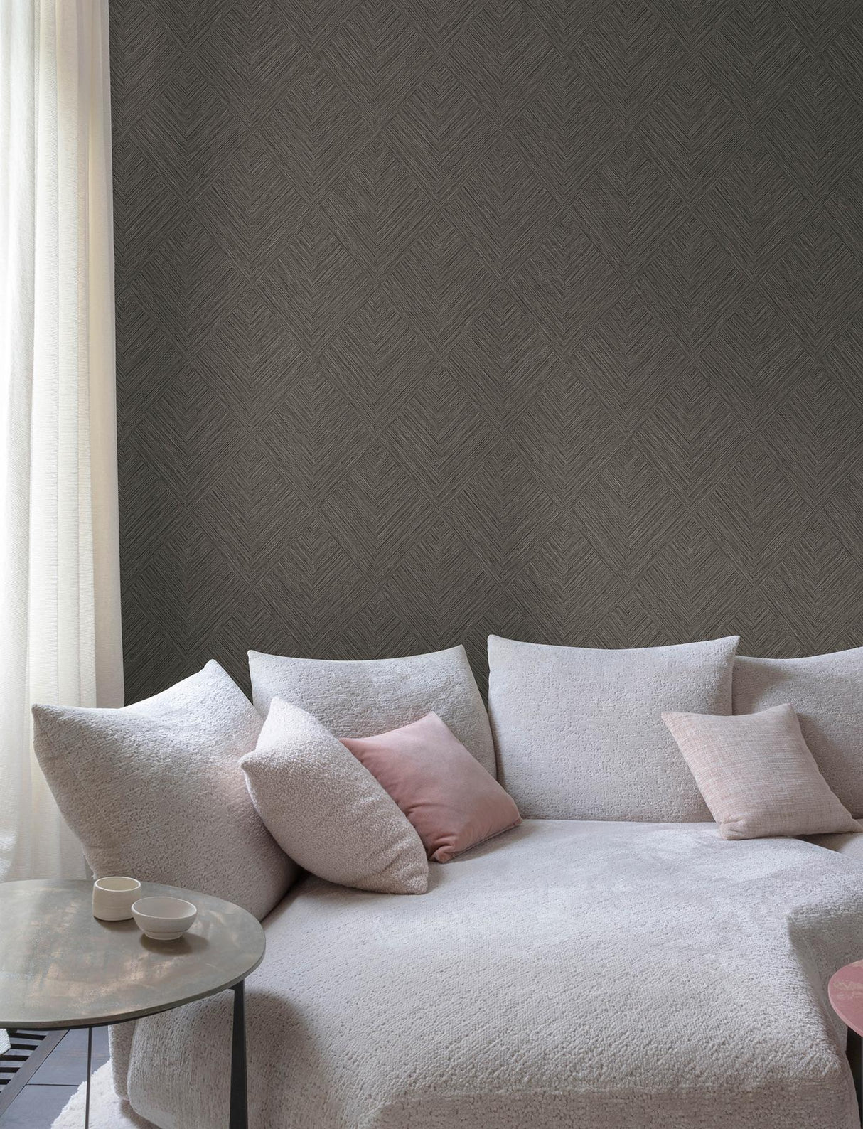 York Hollis Charcoal Textured Diamond Wallpaper