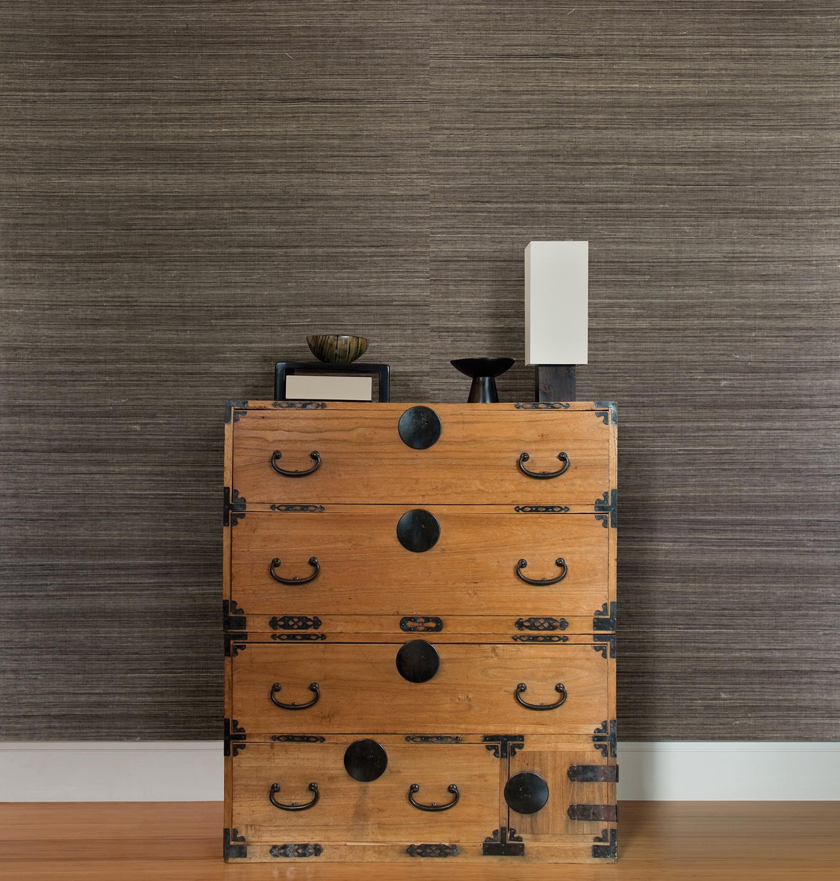 York Daio Grey Grasscloth Wallpaper