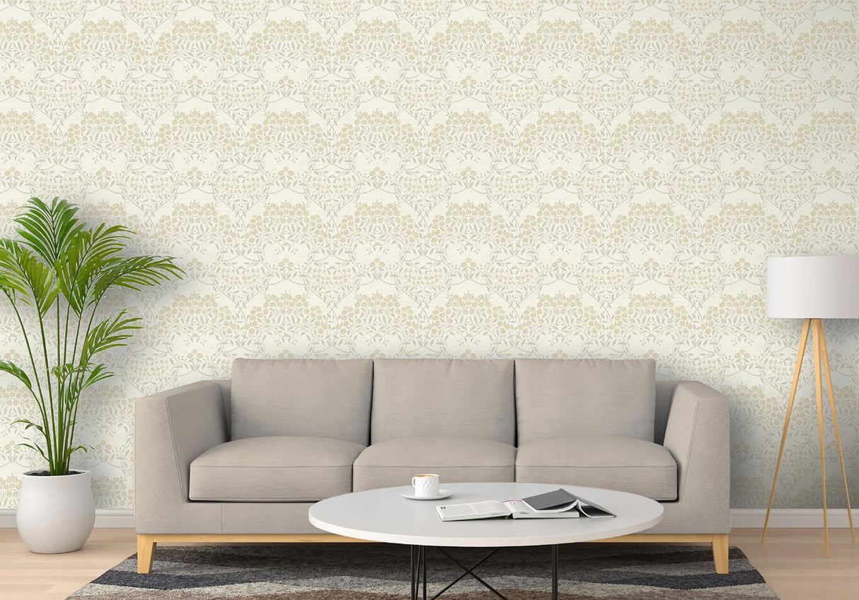 York Penelope Light Yellow Floral Damask Wallpaper
