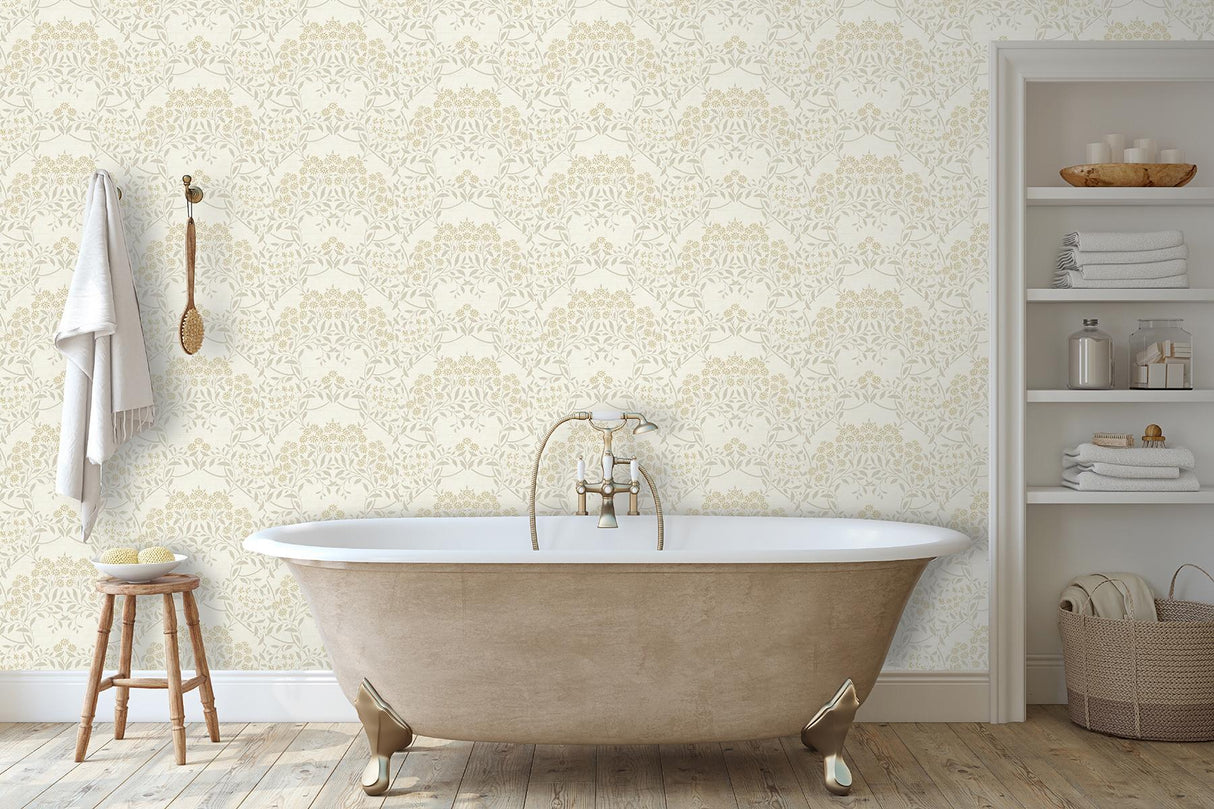 York Penelope Light Yellow Floral Damask Wallpaper