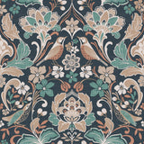 York Birdy Navy Nuthatch Floral Wallpaper