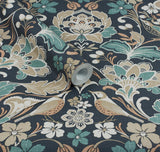 York Birdy Navy Nuthatch Floral Wallpaper