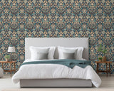 York Birdy Navy Nuthatch Floral Wallpaper