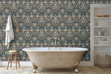 York Birdy Navy Nuthatch Floral Wallpaper