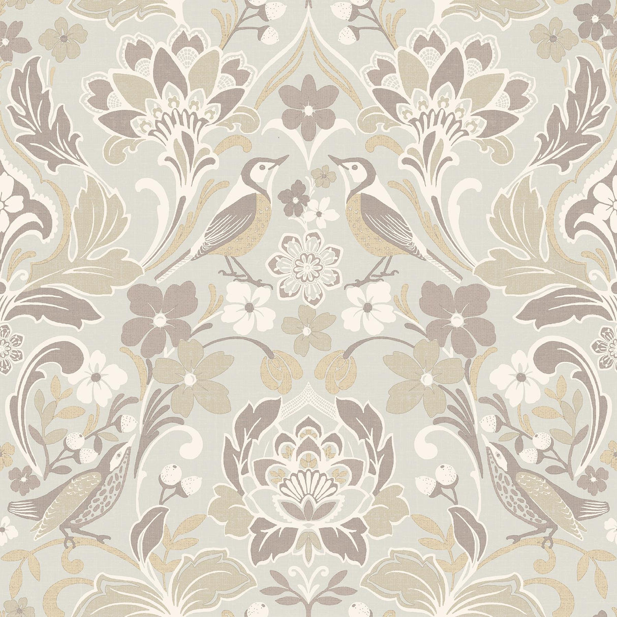 York Birdy Neutral Nuthatch Floral Wallpaper