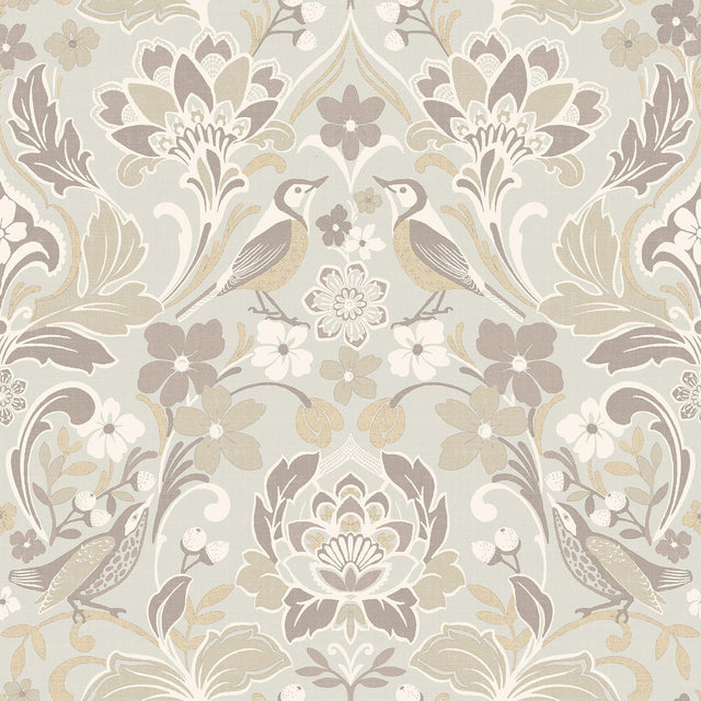 York Birdy Neutral Nuthatch Floral Wallpaper