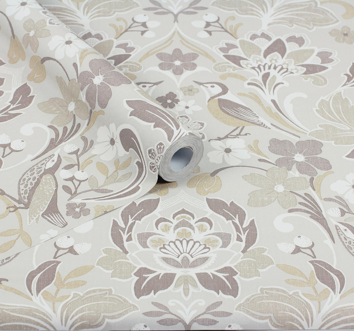 York Birdy Neutral Nuthatch Floral Wallpaper