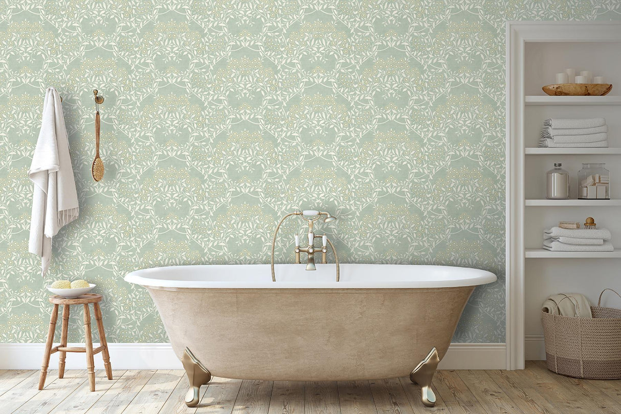 York Penelope Green Floral Damask Wallpaper