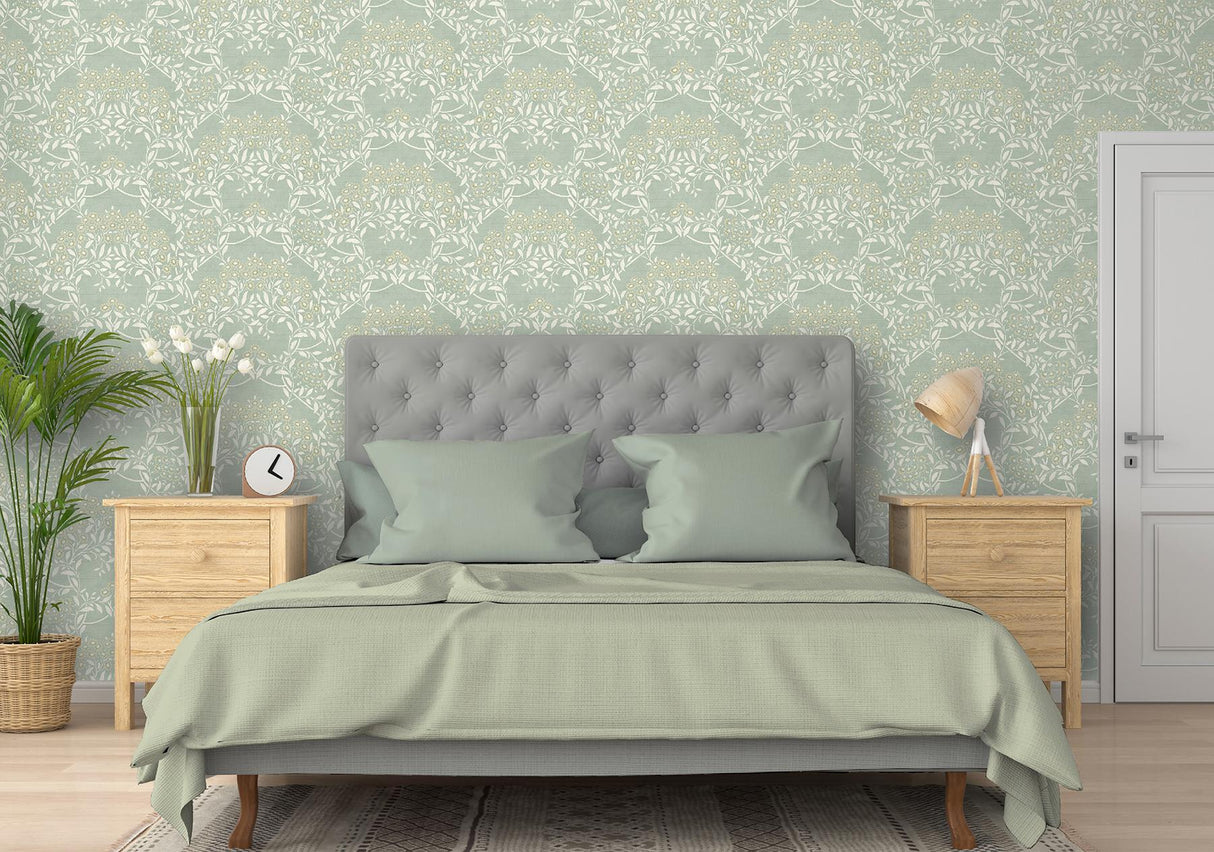 York Penelope Green Floral Damask Wallpaper