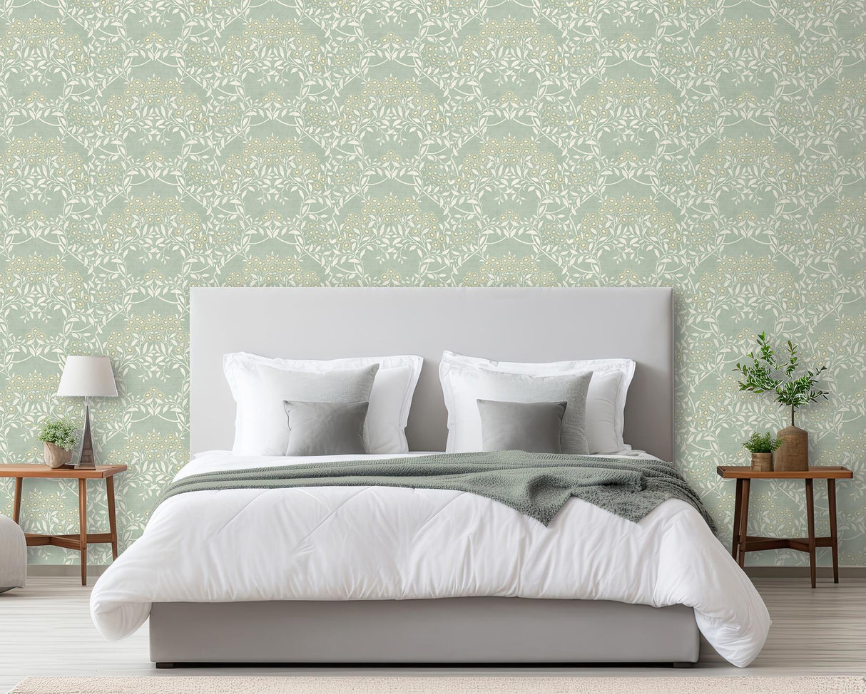 York Penelope Green Floral Damask Wallpaper