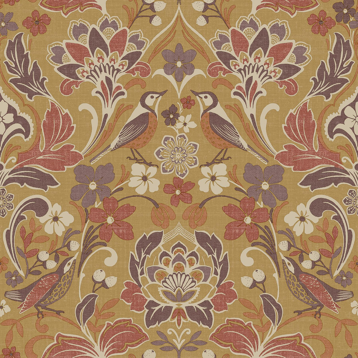 York Birdy Yellow Nuthatch Floral Wallpaper