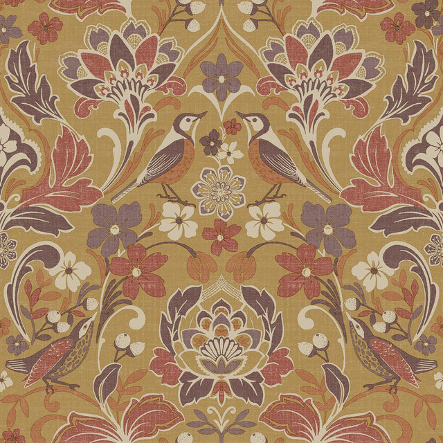 York Birdy Yellow Nuthatch Floral Wallpaper