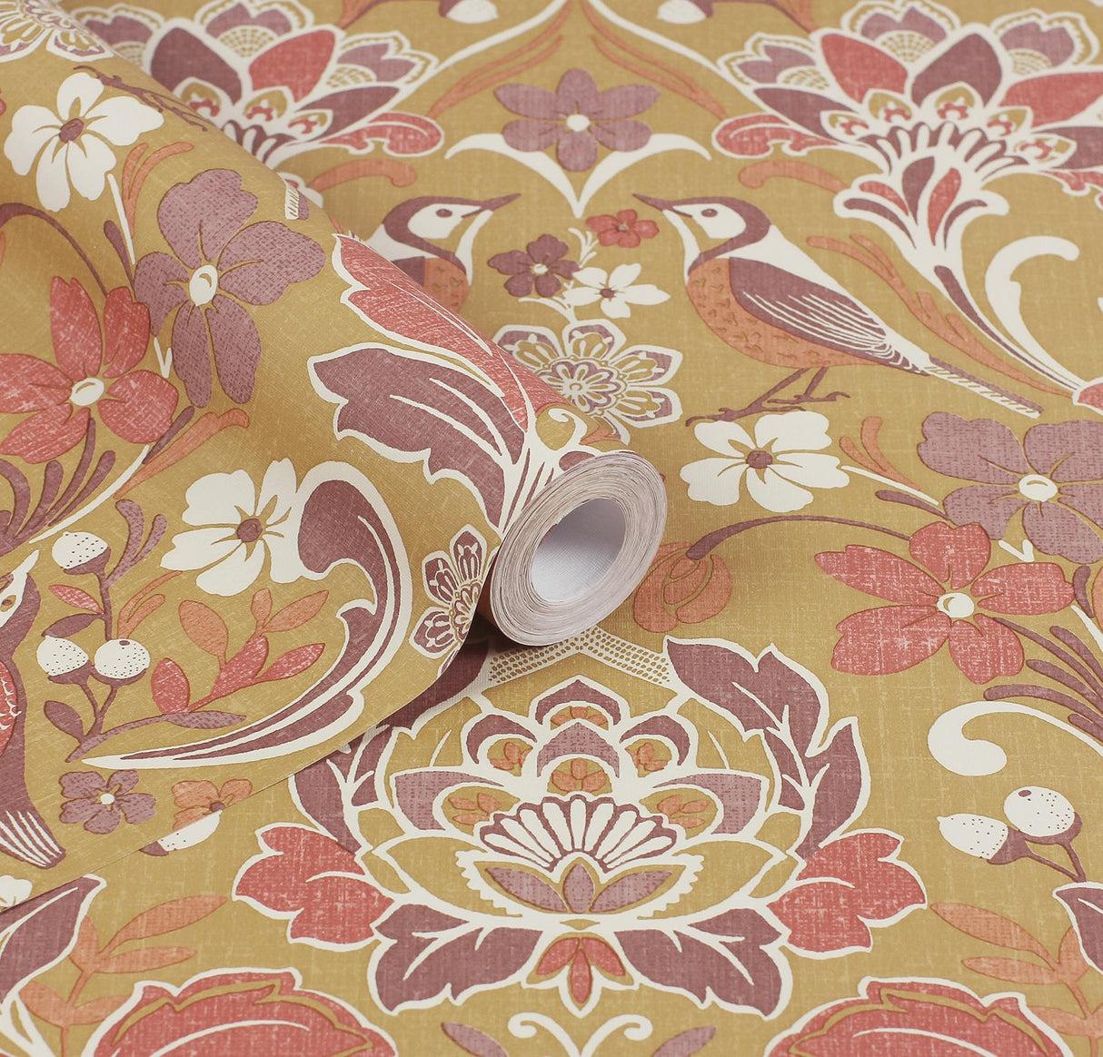 York Birdy Yellow Nuthatch Floral Wallpaper
