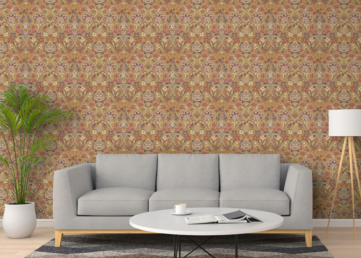 York Birdy Yellow Nuthatch Floral Wallpaper