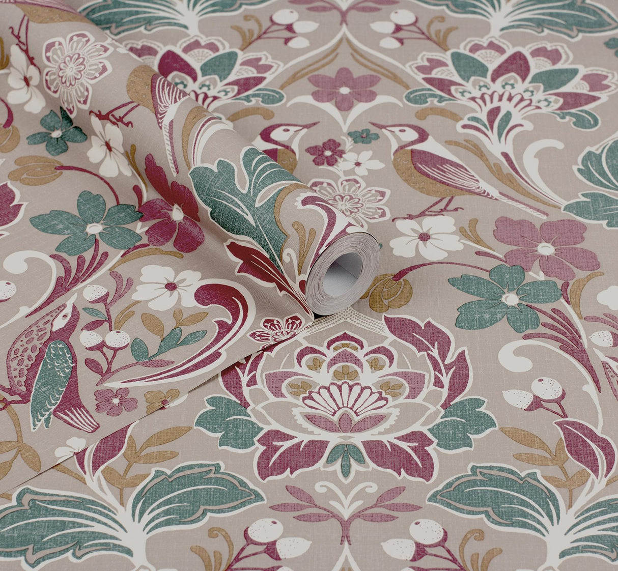 York Birdy Pink Nuthatch Floral Wallpaper