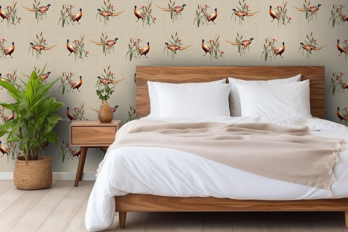 York Eustace Neutral Pheasant Meadow Wallpaper