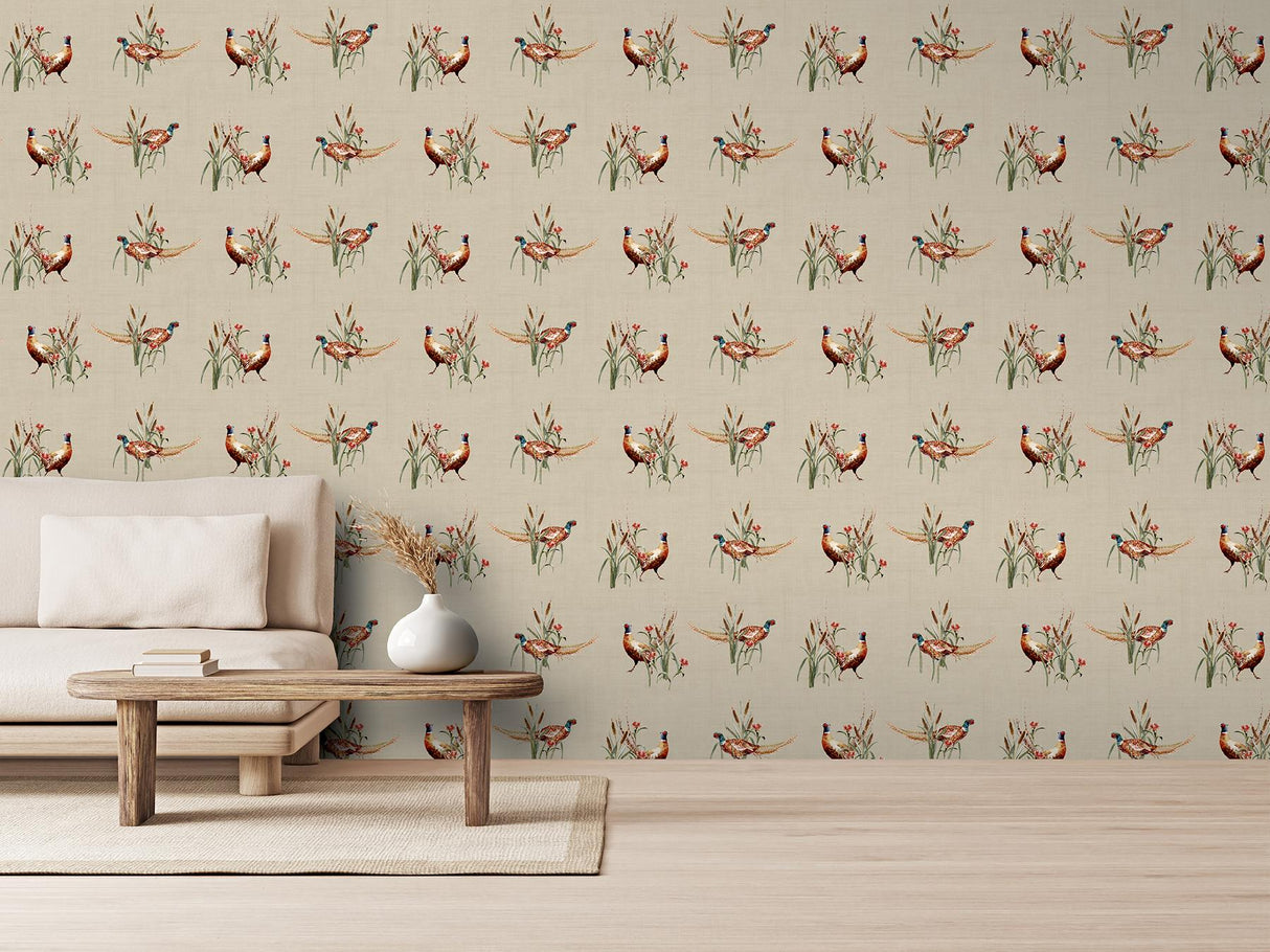 York Eustace Neutral Pheasant Meadow Wallpaper