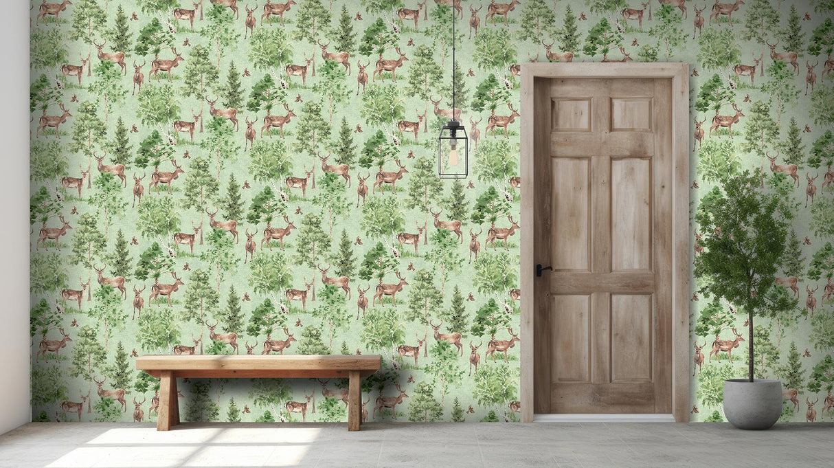 York Cletis Neutral Deer Forest Wallpaper