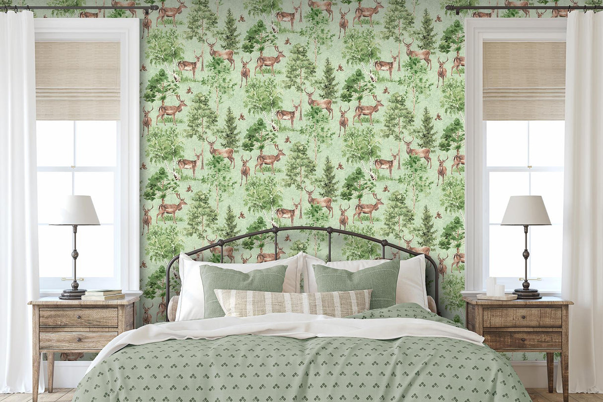 York Cletis Neutral Deer Forest Wallpaper